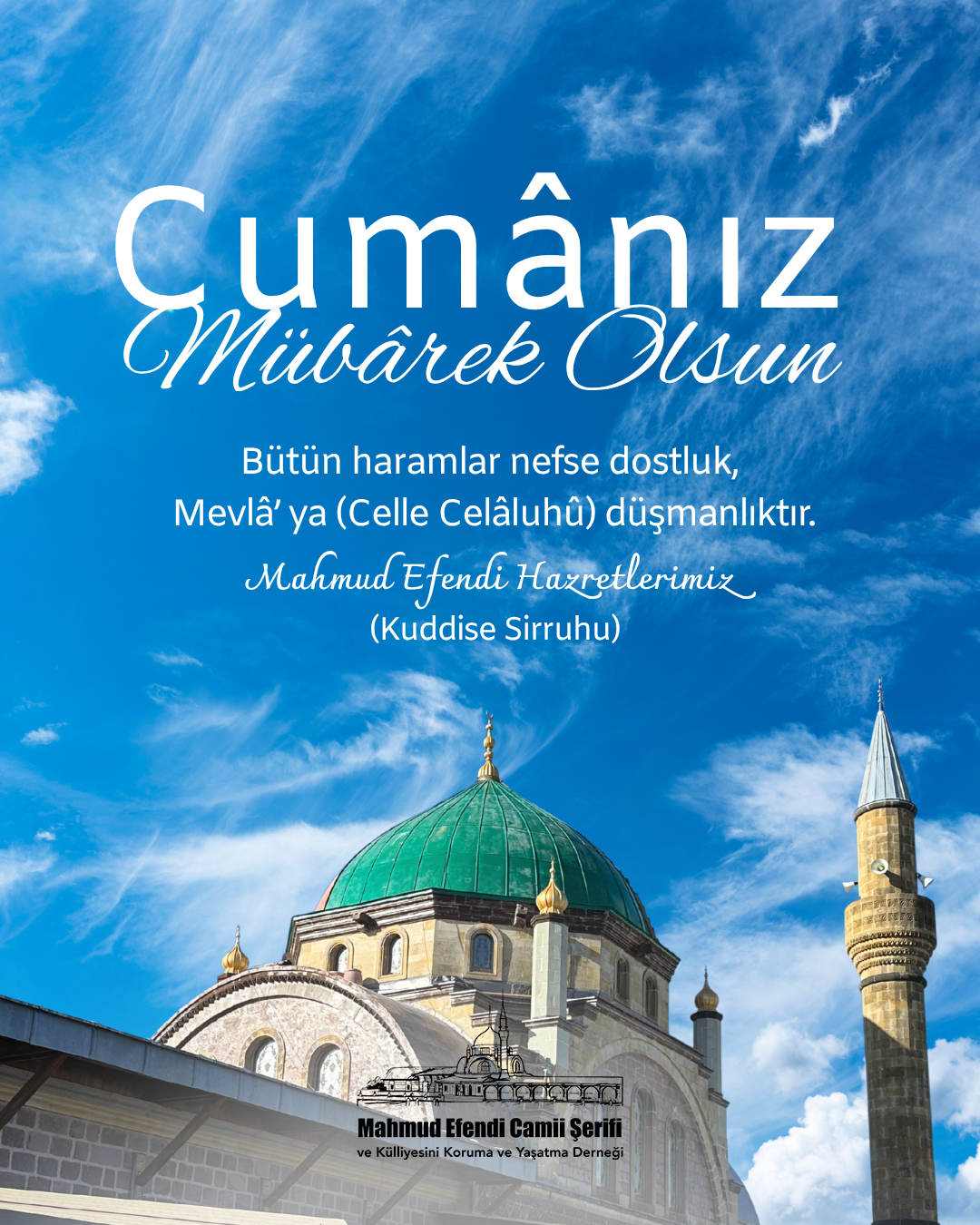 🌙 Cumânız Mübarek Olsun   Mahmud Efendi Hazretlerimiz (Kuddise Sirruhu) buyuruyor: “Bütün haramlar nefse dostluk, Mevlâ’ya (Celle Celâluhû) düşmanlıktır.”  Cumâ, kalpleri arındırma ve Mevlâ’ya yönelme günüdür. Haramdan uzak durmak, kulluğun en büyük şeref
